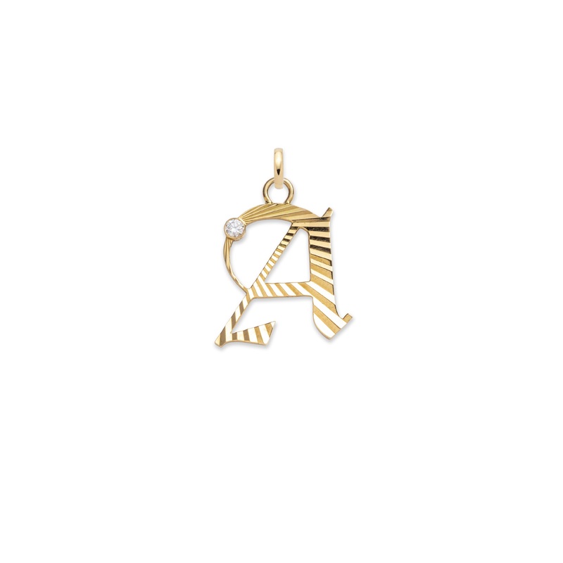 Initials & Numbers Medium Initial Pendant : in Yellow Gold with Diamond and an Annex Link