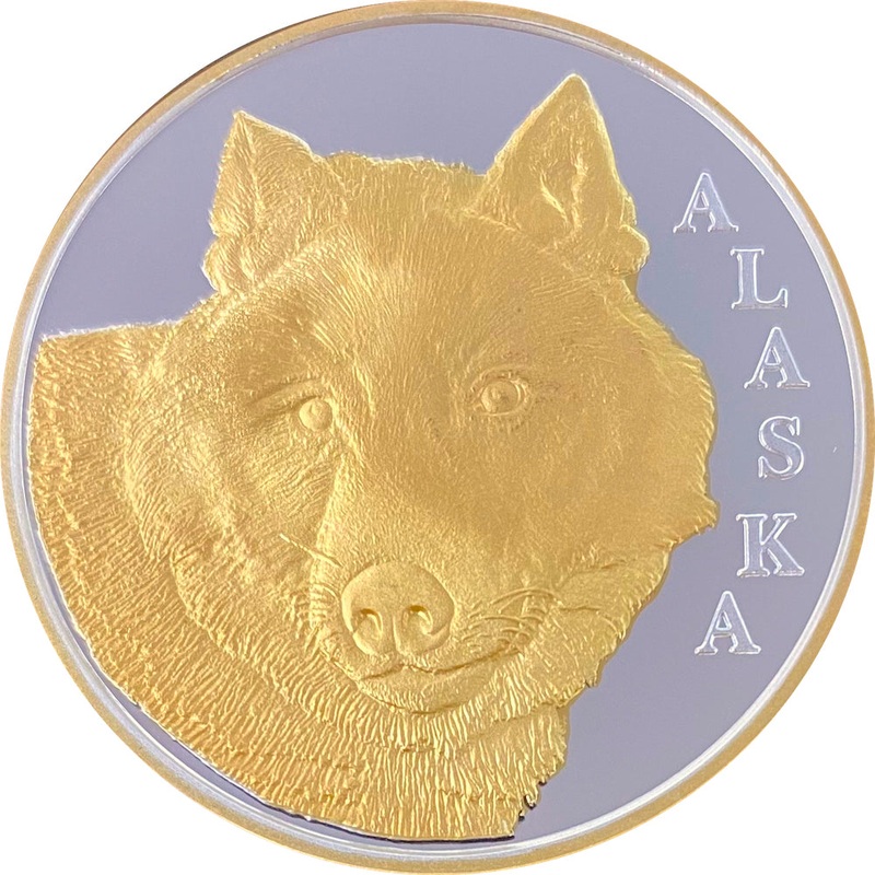 Wolf face Medallion with 24K Gold Relief