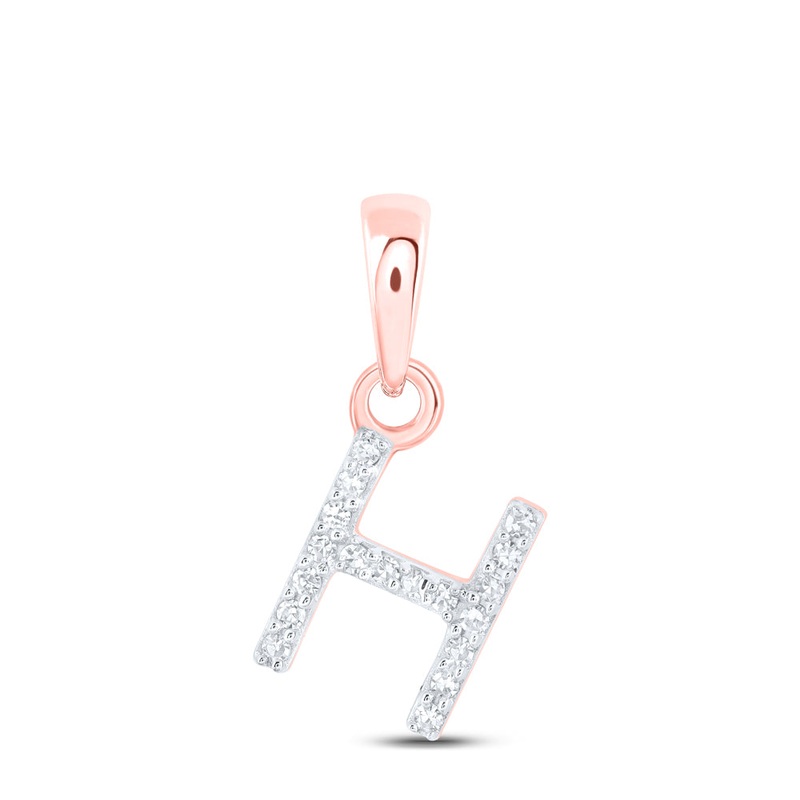 10kt Rose Gold Womens Round Diamond H Initial Letter Pendant 1/20 Cttw