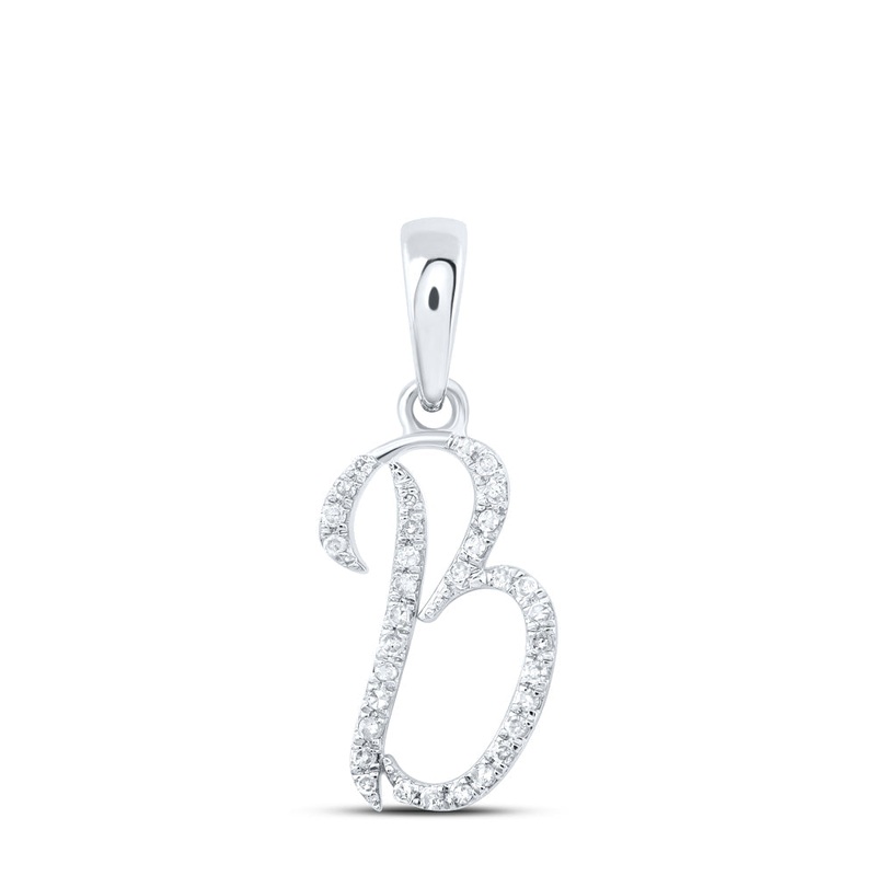 10kt White Gold Womens Round Diamond B Initial Letter Pendant 1/10 Cttw