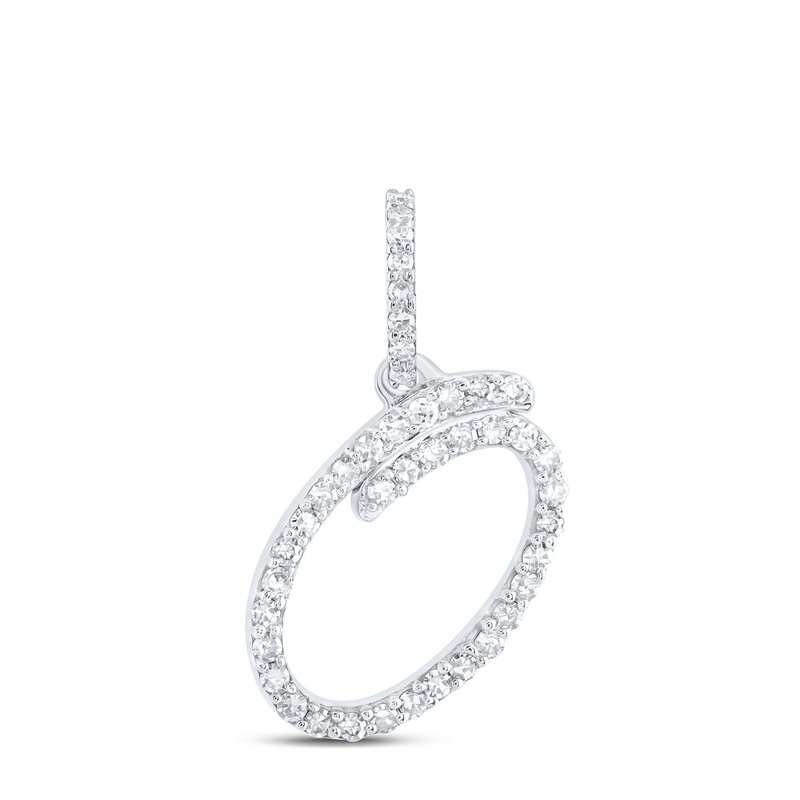 10kt White Gold Womens Round Diamond O Initial Letter Pendant 1/6 Cttw