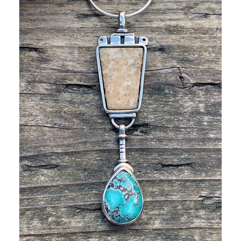 Walrus Ivory Pendant with Turquoise