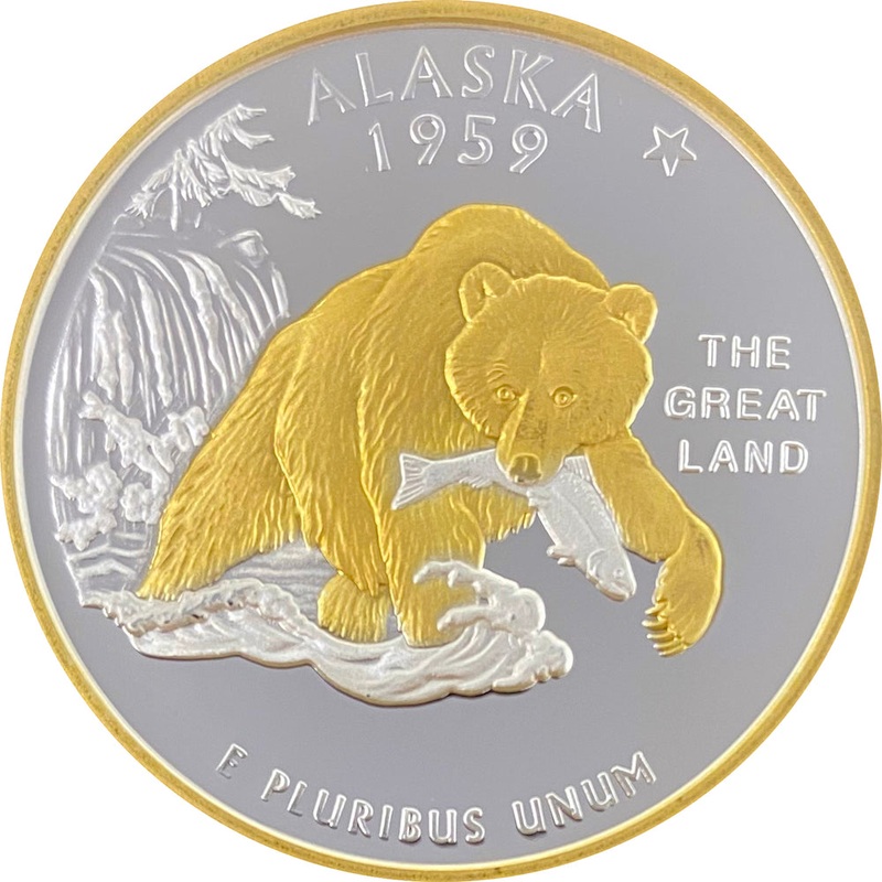 AK State Quarter Replica w/Gold Relief