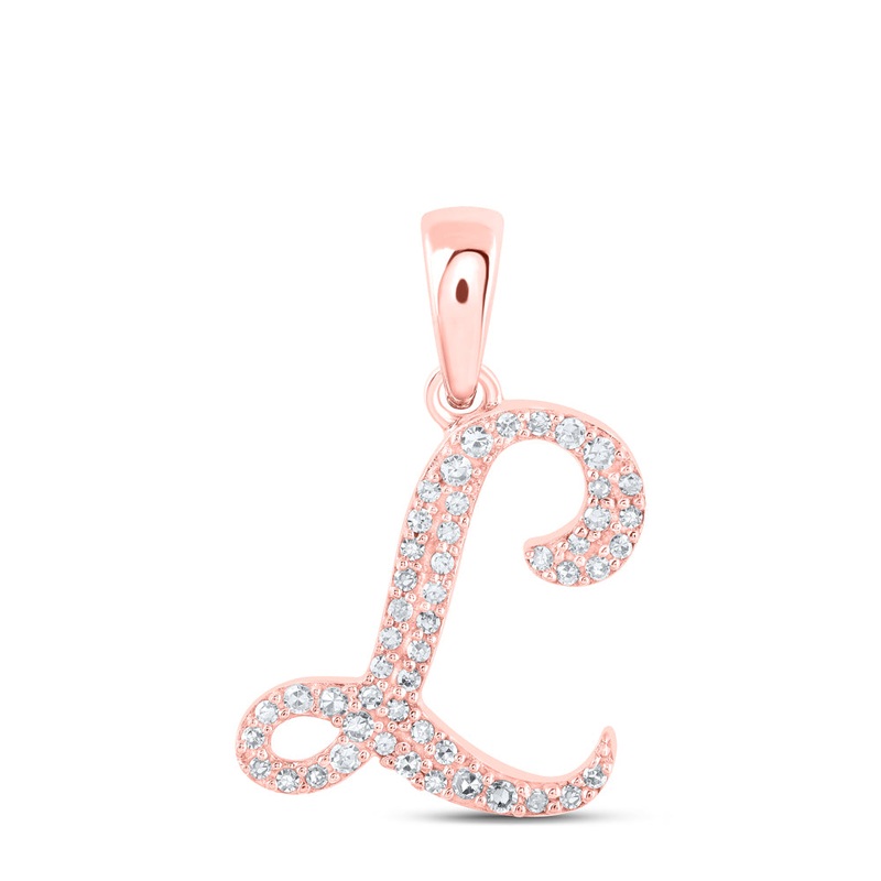 10kt Rose Gold Womens Round Diamond L Initial Letter Pendant 1/8 Cttw