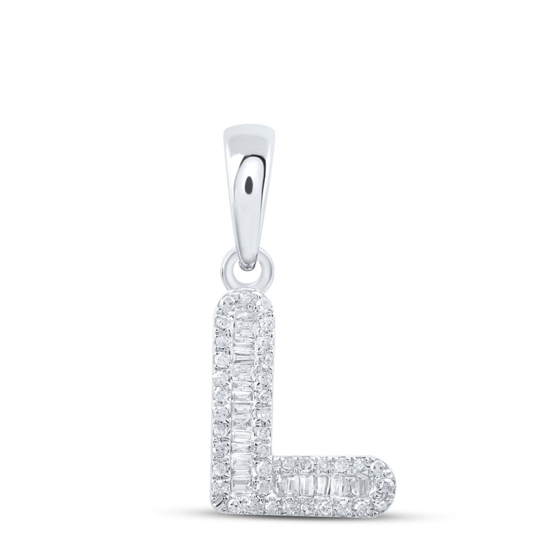 10kt White Gold Womens Baguette Diamond L Initial Letter Pendant 1/4 Cttw