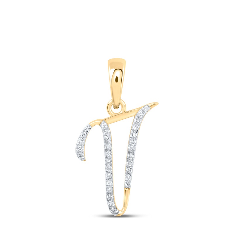 10kt Yellow Gold Womens Round Diamond V Initial Letter Pendant 1/10 Cttw
