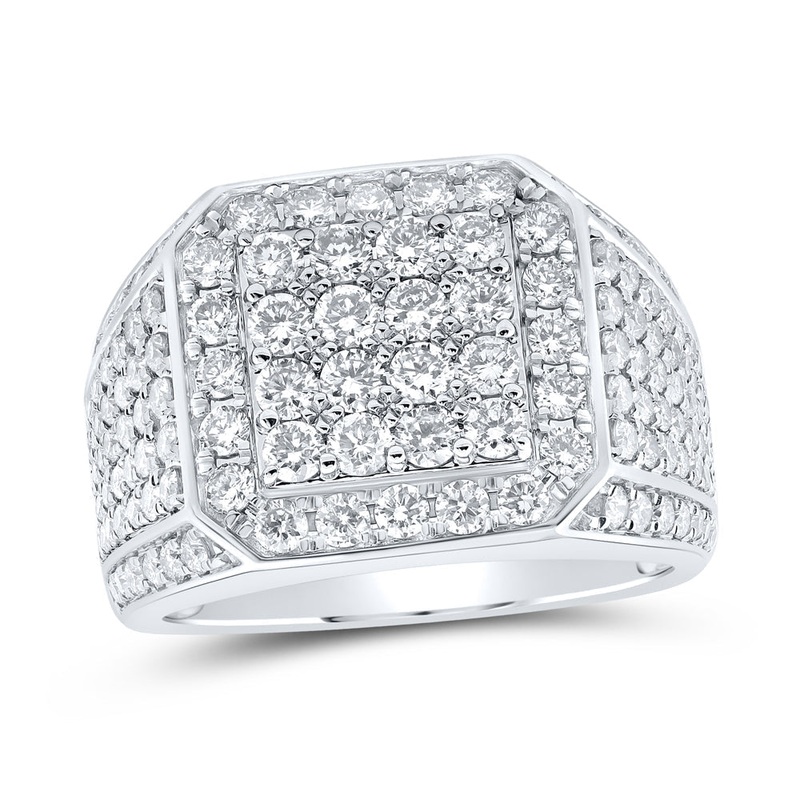 14kt White Gold Mens Round Diamond Square Ring 3 Cttw