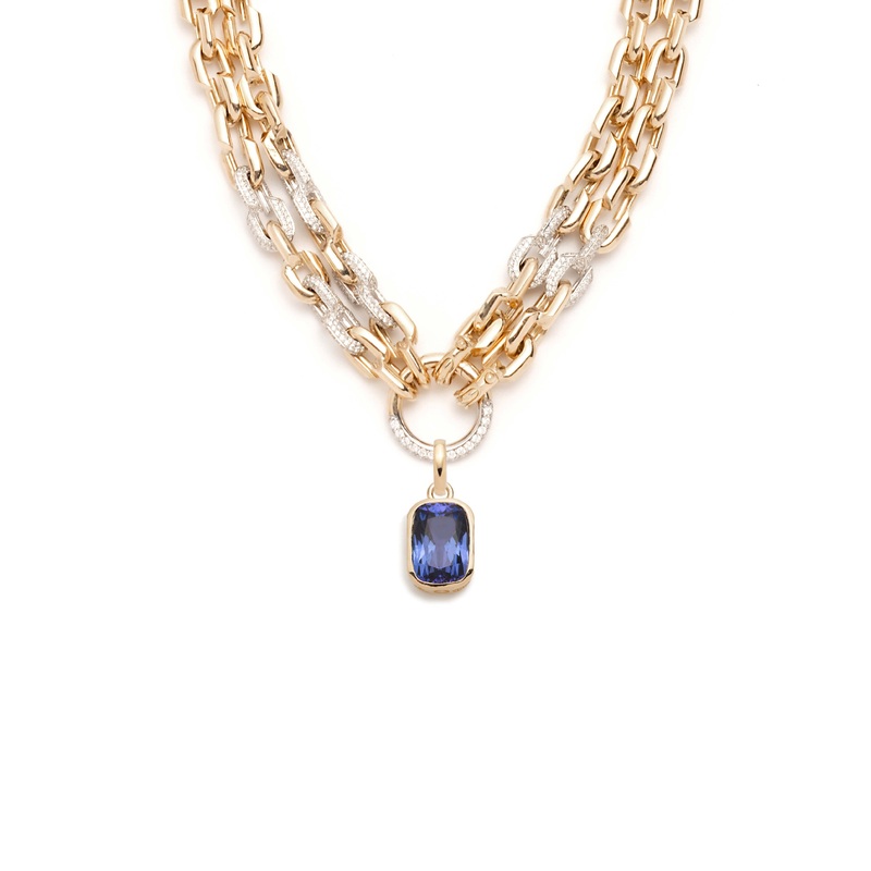 Tanzanite : One-of-a-Kind Pave Diamond Strong Hearts Multi-Strand Necklace