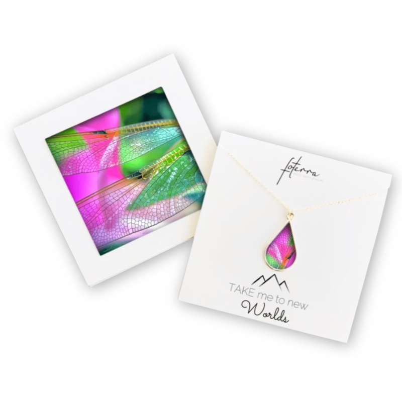 Dragonfly Wings Small Teardrop Necklace