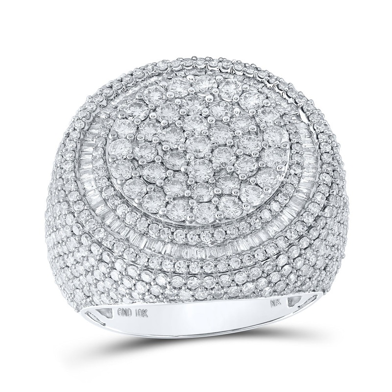 10kt White Gold Mens Round Diamond Circle Cluster Ring 5-1/3 Cttw