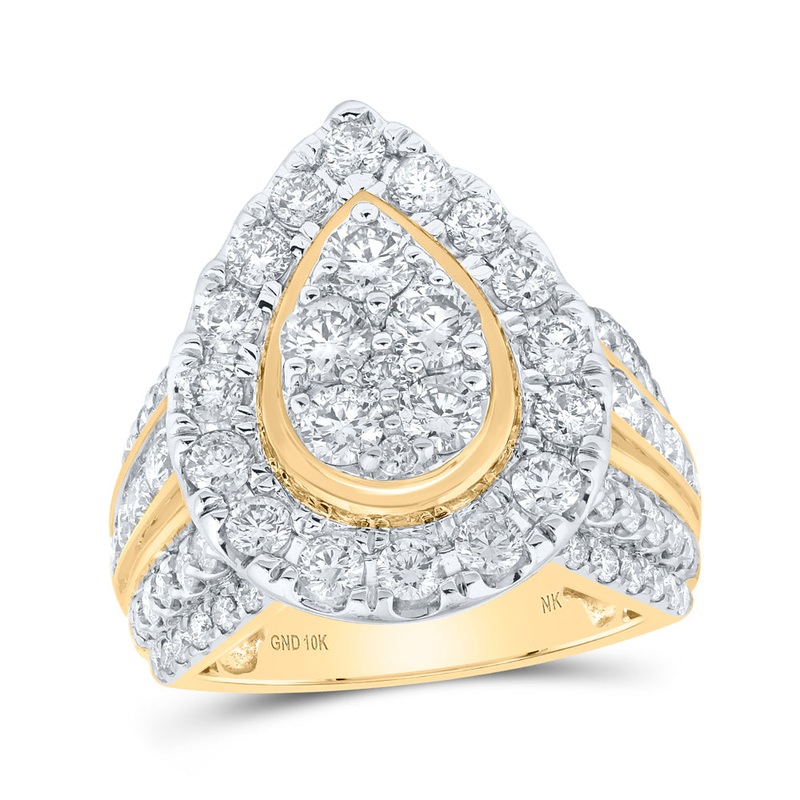 10kt Yellow Gold Womens Round Diamond Teardrop Cluster Ring 3 Cttw