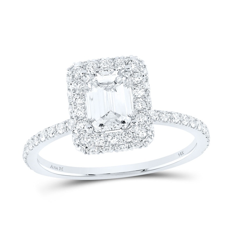 14kt White Gold Emerald Diamond Halo Bridal Wedding Engagement Ring 1-5/8 Cttw