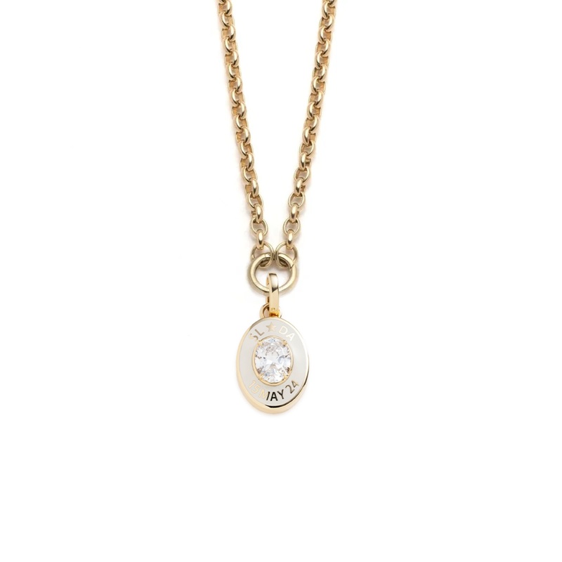 True Love Cigar Band Pendant Heavy Belcher Necklace : in Yellow Gold with Diamond in Cream Ceramic