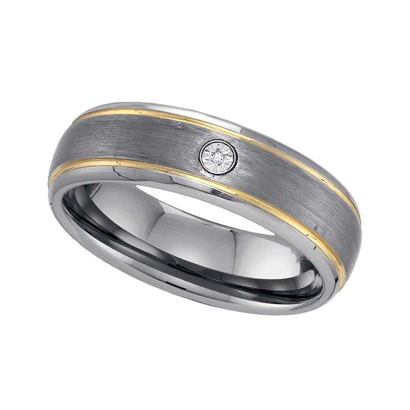 Two-tone Tungsten Carbide Men’s Round Diamond Band Ring .01 Cttw