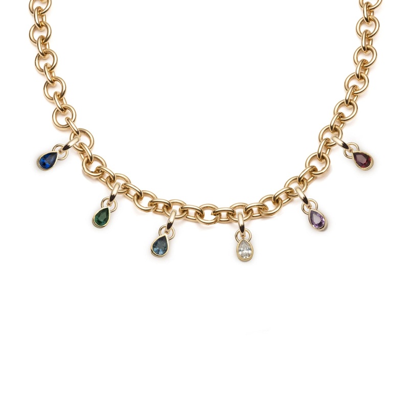 Forever & Always a Pair : Diamond, Emerald, Ruby, and Sapphire Midsized Mixed Link Chain Necklace