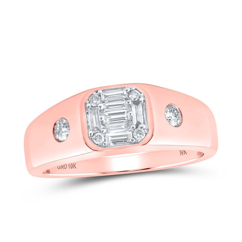 10kt Rose Gold Mens Baguette Diamond Band Ring 3/8 Cttw
