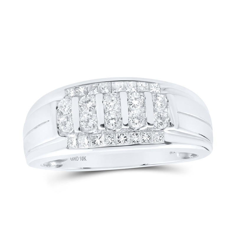 10kt White Gold Mens Round Diamond Band Ring 3/4 Cttw