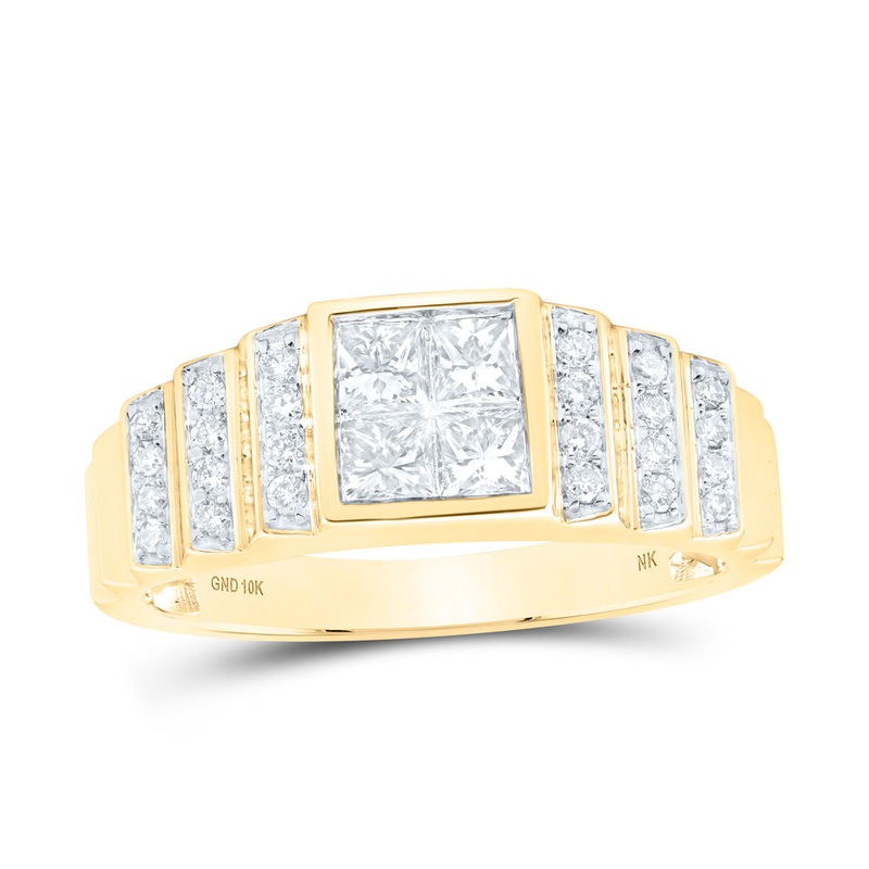 10kt Yellow Gold Mens Princess Diamond Band Ring 1 Cttw