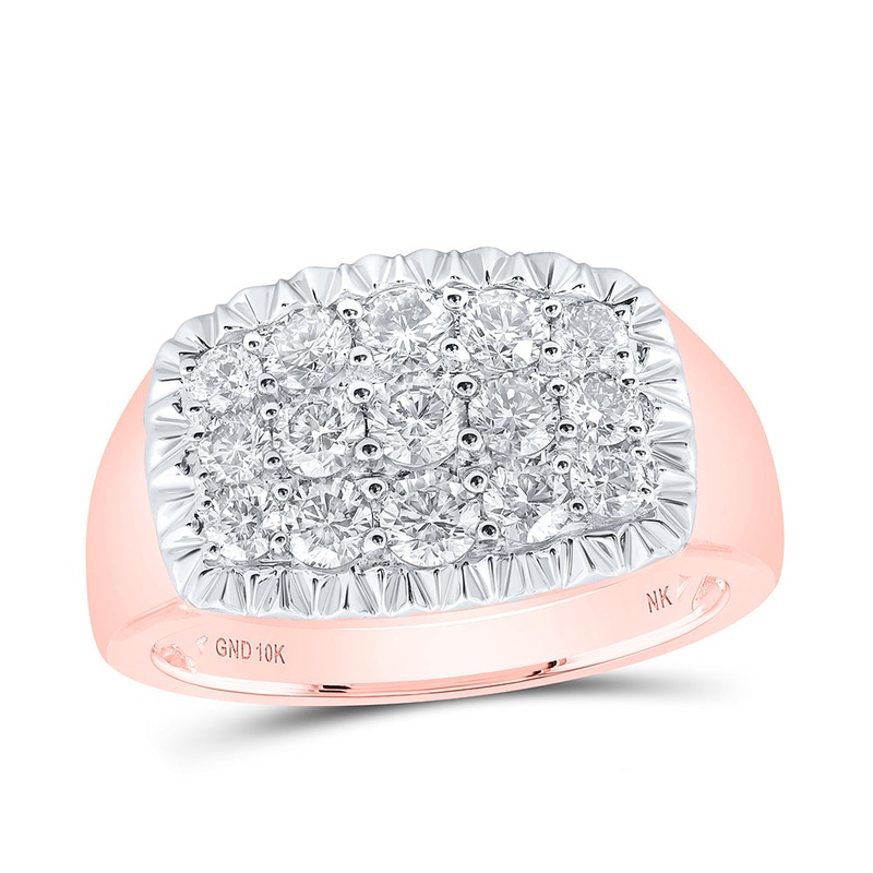 10kt Rose Gold Mens Round Diamond Fluted Cluster Ring 1-1/2 Cttw