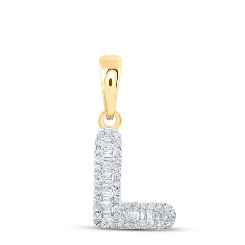 10kt Yellow Gold Womens Baguette Diamond L Initial Letter Pendant 1/4 Cttw