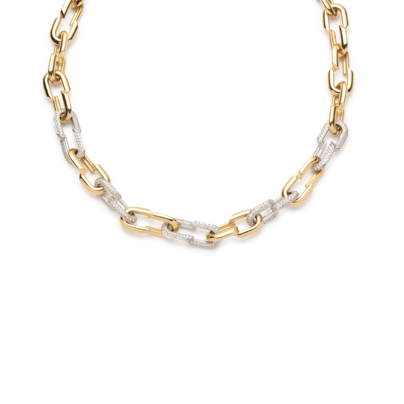 Medium Strong Hearts Five Pave Diamond Love Link Chain Necklace