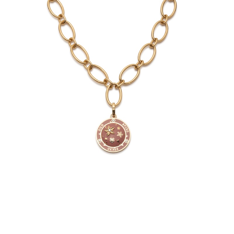 Resilience Oval Link Necklace : in Yellow Gold with Rose Ceramic
