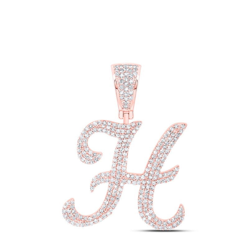 10kt Rose Gold Mens Round Diamond H Initial Letter Charm Pendant 1-1/5 Cttw