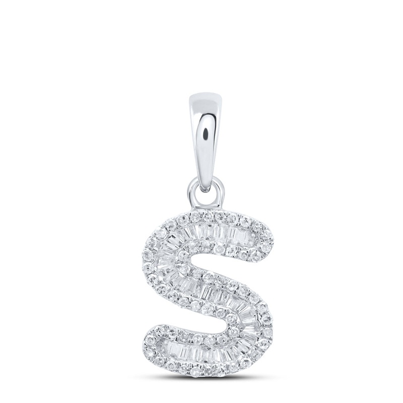 10kt White Gold Womens Baguette Diamond S Initial Letter Pendant 1/3 Cttw