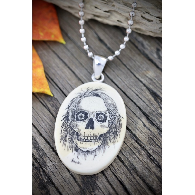 Skull Scrimshaw Pendant