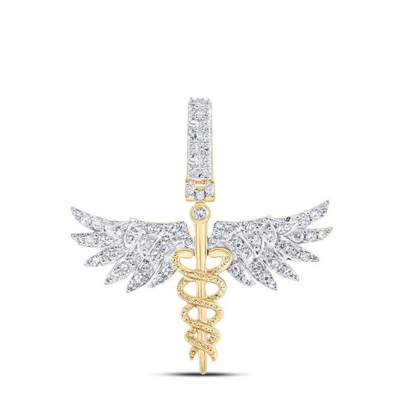 10kt Yellow Gold Womens Round Diamond Caduceus Medical Pendant 5/8 Cttw