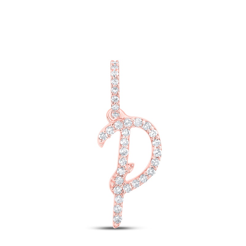 10kt Rose Gold Womens Round Diamond P Initial Letter Pendant 1/8 Cttw