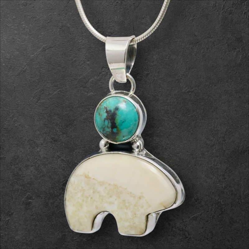 Ivory & Turquoise Bear Pendant