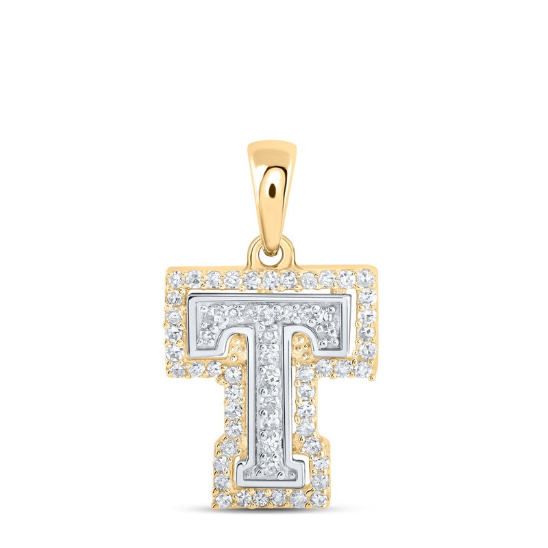 10kt Two-tone Gold Womens Round Diamond T Initial Letter Pendant 1/5 Cttw