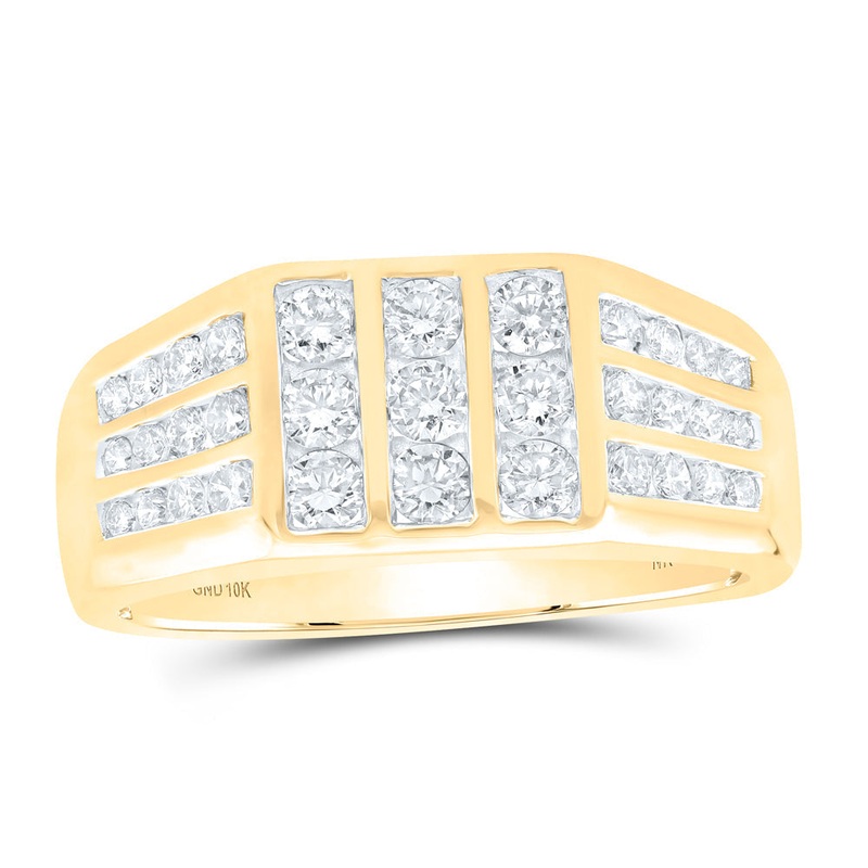 10kt Yellow Gold Mens Round Diamond Flat Top Band Ring 1 Cttw