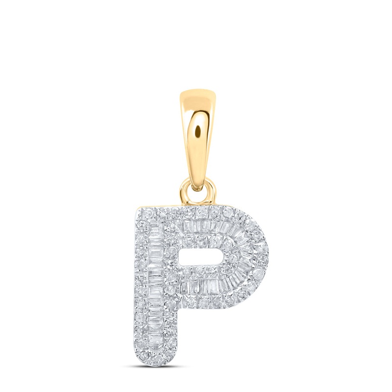 10kt Yellow Gold Womens Baguette Diamond P Initial Letter Pendant 1/3 Cttw